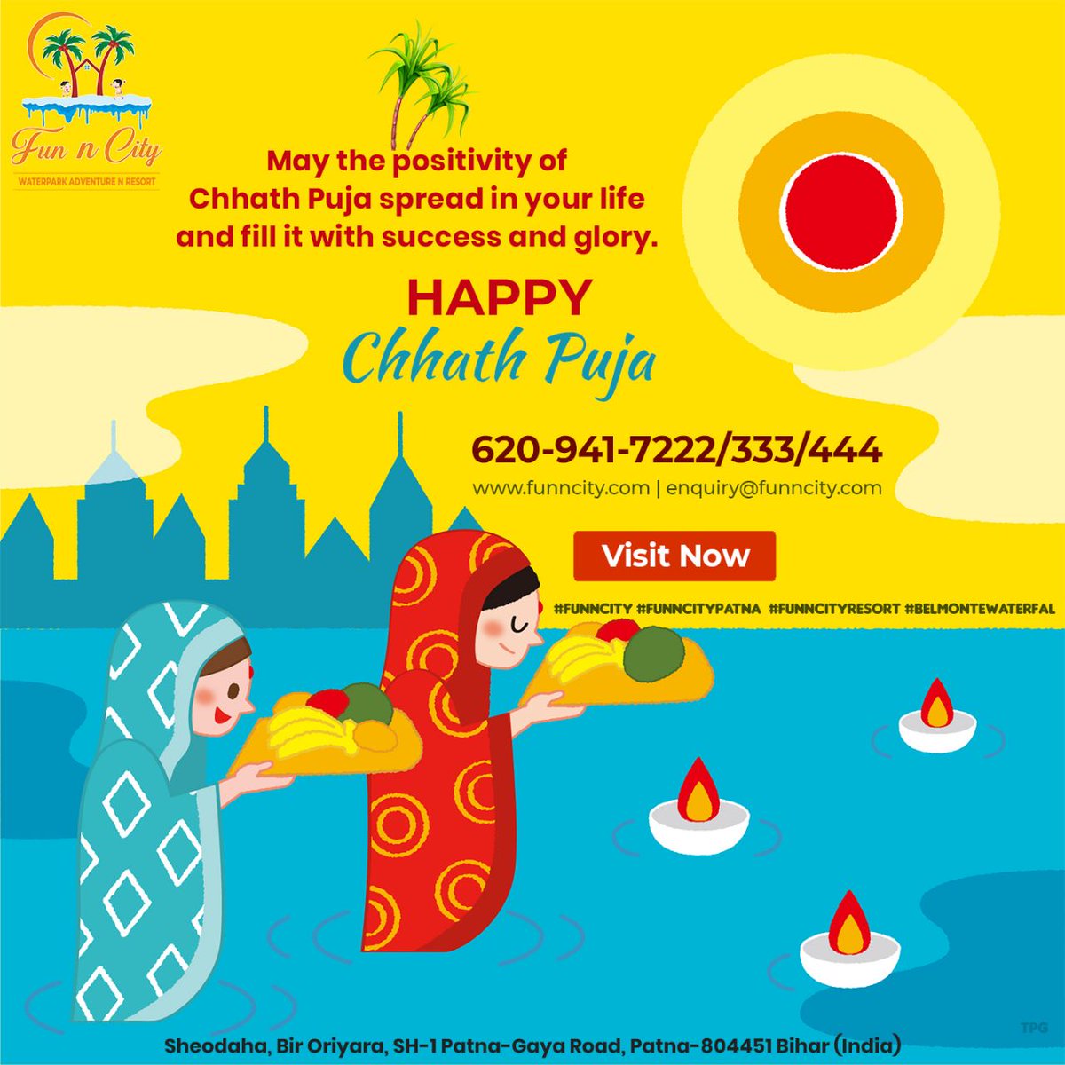 FunnCityPatna's tweet photo. May the positivity of Chhath Puja spread in your life and fill it with success and glory. Happy Chhath Puja

For booking call us on: 6209417222
For more info visit: https://t.co/Rl9Lh8sdqr

#happychhathpuja #chhathpuja #funncity #funncitypatna #festiveseason #funncityresort https://t.co/B340nvMzR0