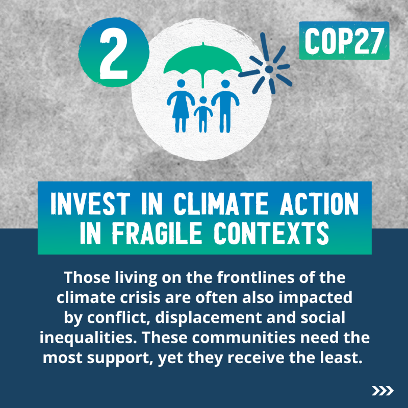 WFP's tweet photo. As world leaders prepare to gather in #Egypt for #COP27, WFP is calling for urgent action to support those on the frontlines of the climate emergency.

Here are 3️⃣ things they must focus on👇