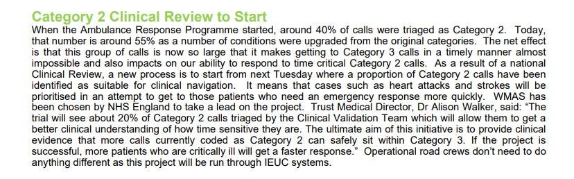 The situation is so serious The Sunday Times has learned the NHS is planning to downgrade some cat 2 999 calls to a lower priority, meaning some patients will wait longer in order to give others a faster response. Both @OFFICIALWMAS & @Ldn_Ambulance start this from next week: