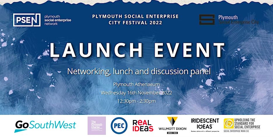 Join Plymouth Social Enterprise Network for the 13th annual Social Enterprise City Festival on Wednesday 16th November 2022 12:30-14:30 at Plymouth Athenaeum.
For more Info: eventbrite.co.uk/e/social-enter… 

@PlymSocEnt 
#plymouthsocialenterprise #socialenterprisefestival