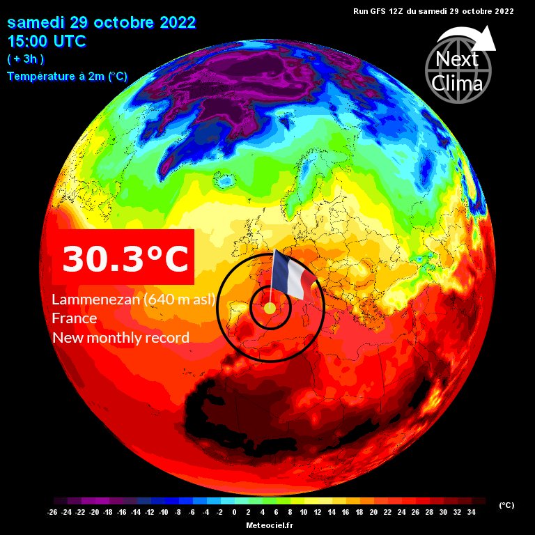 NextClima (@nextclima) on Twitter photo Yesterday Lammenezan (640 m asl) in France rose to the extraordinary value of 30.3°C, setting a new monthly record.
10 October records were broken and highs exceeded 33°C in some locations.
Also Benelux, Germany and Switzerland reached astonishing highs.<a href="/extremetemps/">Extreme Temperatures Around The World</a> Yesterday Lammenezan (640 m asl) in France rose to the extraordinary value of 30.3°C, setting a new monthly record.
10 October records were broken and highs exceeded 33°C in some locations.
Also Benelux, Germany and Switzerland reached astonishing highs.<a href="/extremetemps/">Extreme Temperatures Around The World</a>