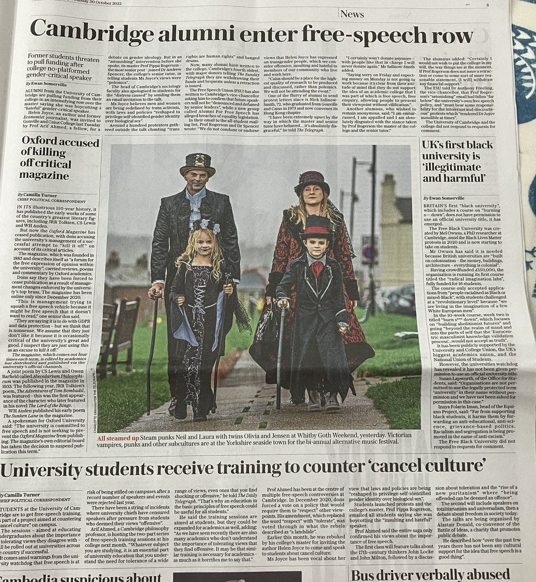 Special page of university and free speech non-stories in the Telegraph. Committee stage of the Lords’ consideration of the HE (FoS) Bill starts tomorrow.