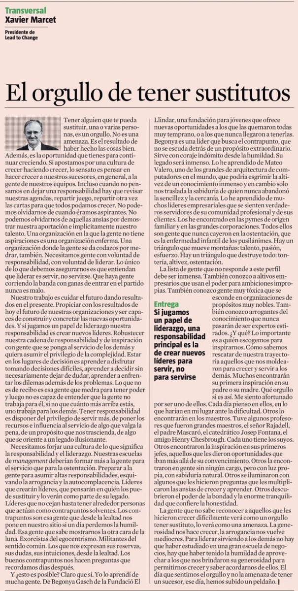 bruixj's tweet photo. Pity that this is written in Spanish. Great piece about leadership renewal in any organization @hospitalclinic @idibaps @CIBERehd https://t.co/939sI1E8E9