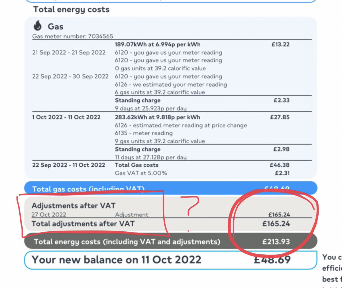 RuthLuckin's tweet photo. @BritishGasHelp @BritishGas Adjustments after VAT?
Please can you explain these fees…am I being cynical when I question it matches my previous credit! 🤔 https://t.co/jV2zMhcOk3