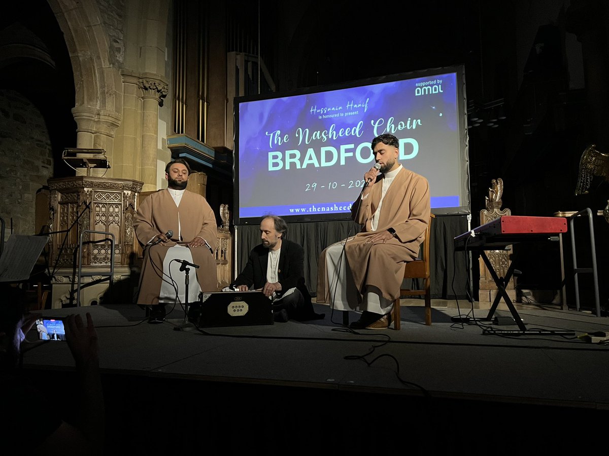 BeingMo's tweet photo. Attended a magical evening @Bfdcathedral worshippers since the year 650 and they welcomed the launch of #thenasheedchoir lead by @MHussnainHanif et Al, panel discussion by CEO @weareamal and also heard award winning music teacher @FevershamSchool https://t.co/DDVISRrXcj