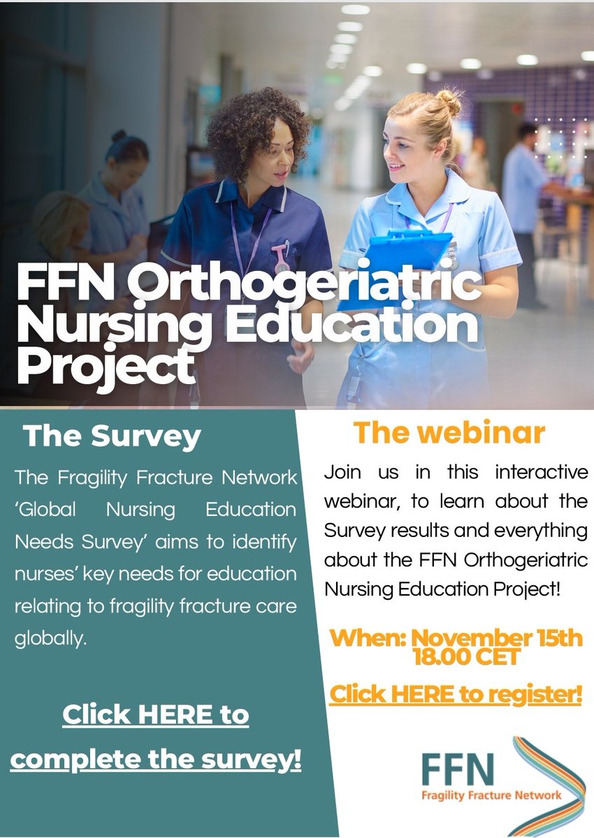 FFN Orthogeriatric Nursing Education project
Please Share this With your Colleagues so we can engage with as many Nurses as possible..

For Survey:
surveymonkey.com/r/MVLBBYS

Registration link For the webinar:
us02web.zoom.us/webinar/regist…