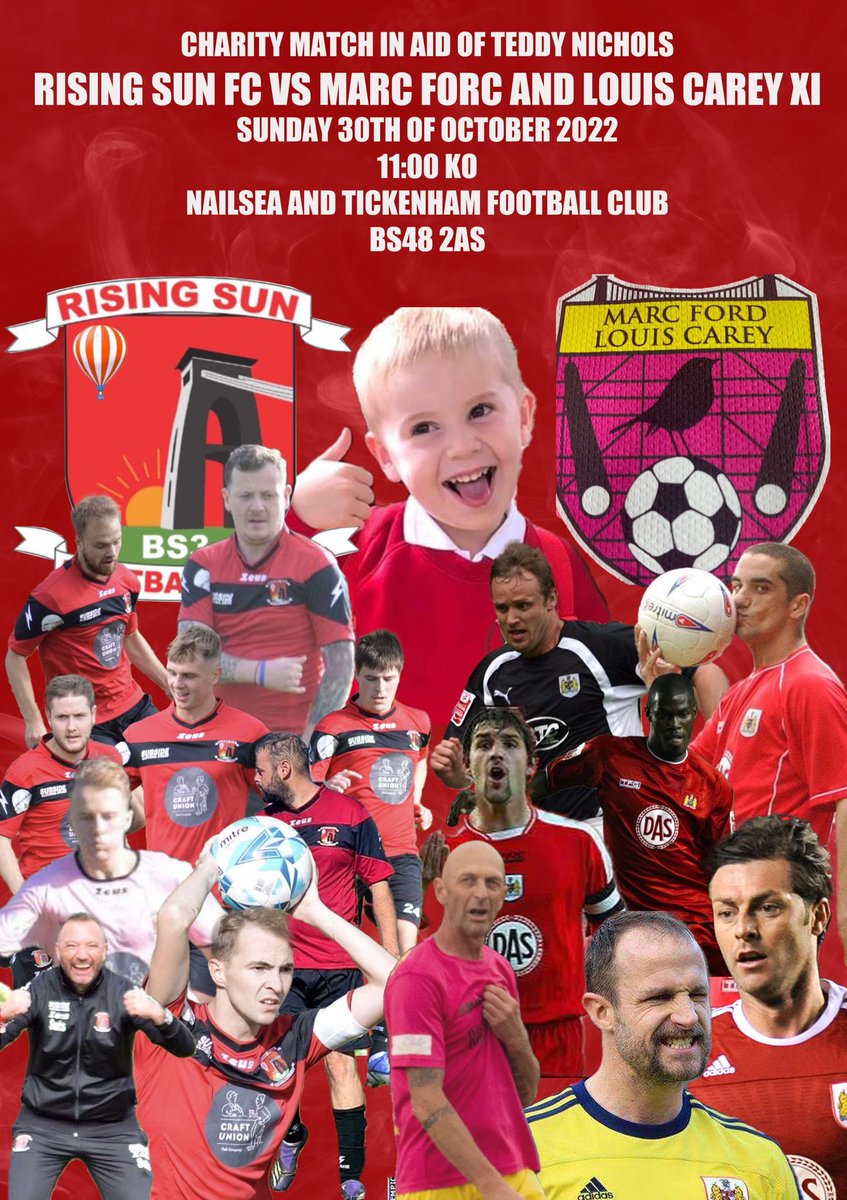 THE GAME EVERYONE HAS BEEN WAITING FOR! ⚽️
🚨 IT'S MATCHDAY! 🚨
🆚 Marc Ford &amp; Louis Carey Charity FC
📍 BS48 2AS
⌚️ 11:00AM
📱 #RSFCvsMFLCCFC 
🎟️ A voluntary donation 🙏
🐶 dogs are also welcome!

Lets make today a very special day ❤️
#RisingSunFC #RSFC #UTRS #UTS