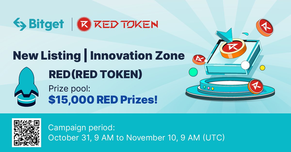 bitget's tweet photo. #Bitget will list $RED in the #InnovationZone on 31st Oct.

🎁 $5,000 worth of $RED prize pool for lucky winners to share!
✅ Like &amp; RT
✅ Tag 3 friends
✅ Complete the Gleam Form - https://t.co/sTOdIIyF9H

Details - https://t.co/C4BMKVybUo https://t.co/Mt82gTdS0C