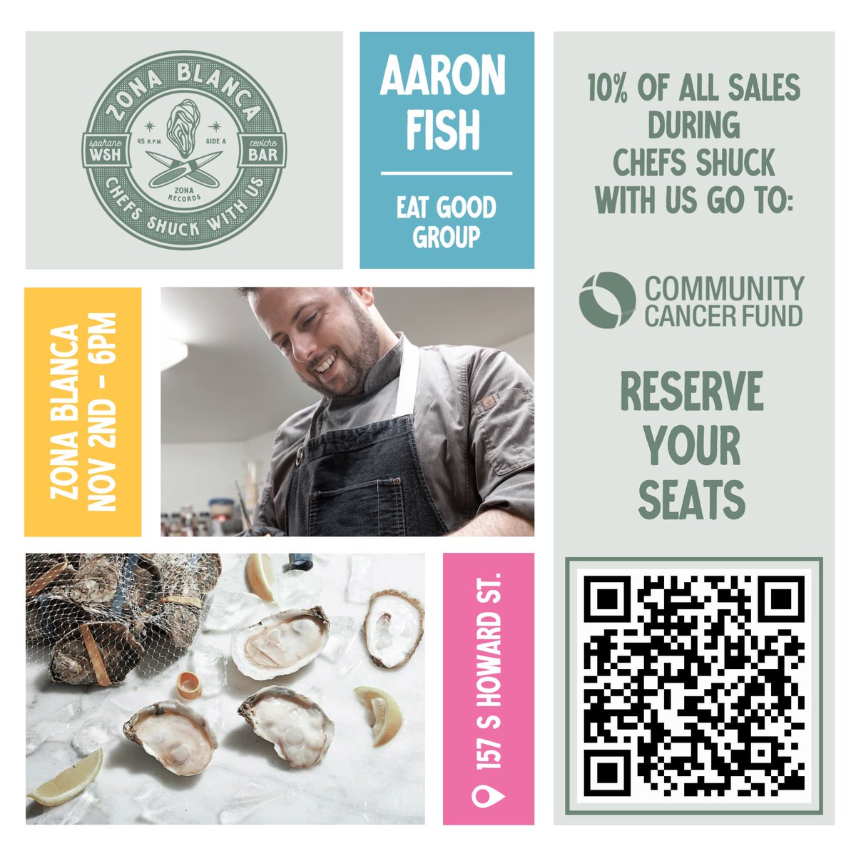chefchadwhite's tweet photo. Chefs Shuck with Us is back every Wednesday at 6pm at @zbceviche this year we’re supporting @ComCancerFund make a reservation on https://t.co/4jBbkykYsL Aaron Fish 11/2 https://t.co/r2m9PsbMp6