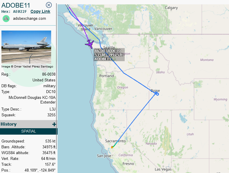 SirListenalot's tweet photo. Oct29 #KC10 #AE022F as #ADOBE11 on a round trip out of Travis turned home ~2000z after dropping off #ZESTY81(-84?) https://t.co/8igKDvmBfy