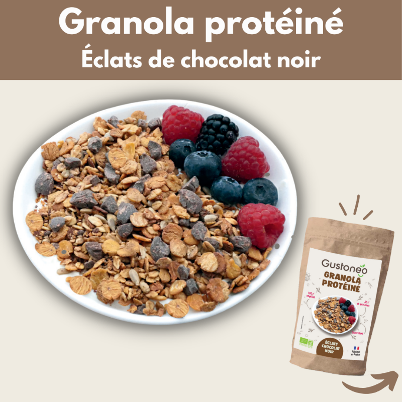 gustoneobio's tweet photo. Est-ce possible de trouver un #granola protéiné ET bon ? La réponse est : OUI 😍

🥣 Découvre notre mélange de #céréales lentement torréfiées au four, agrémenté d’éclats de #chocolat noir.

💪 #Protéines : 25% + fibres
🌱 Recette #vegan
🥥 Au #sucredecoco
🇫🇷 Fabriqué à #Lyon