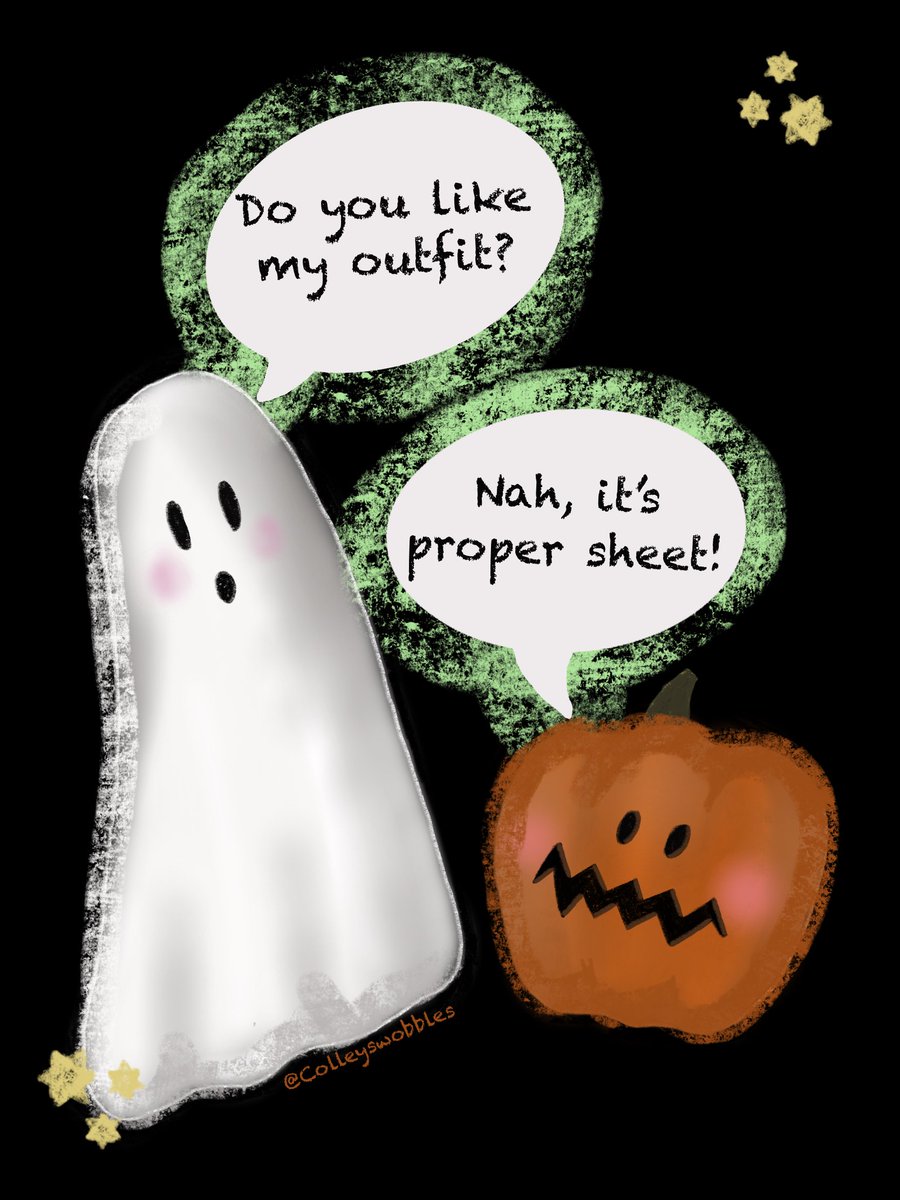 colleyswobbles's tweet photo. My son is convinced he is going to go trick or treating tomorrow dressed as a ghost 👻 so todays task will be finding an old bed sheet and fashioning it to look something like. Oh the joys 🤣 

He is going to look proper sheet!

#halloween #digitalart #Ghost #halloweenmeme https://t.co/YTEZrJKZ91