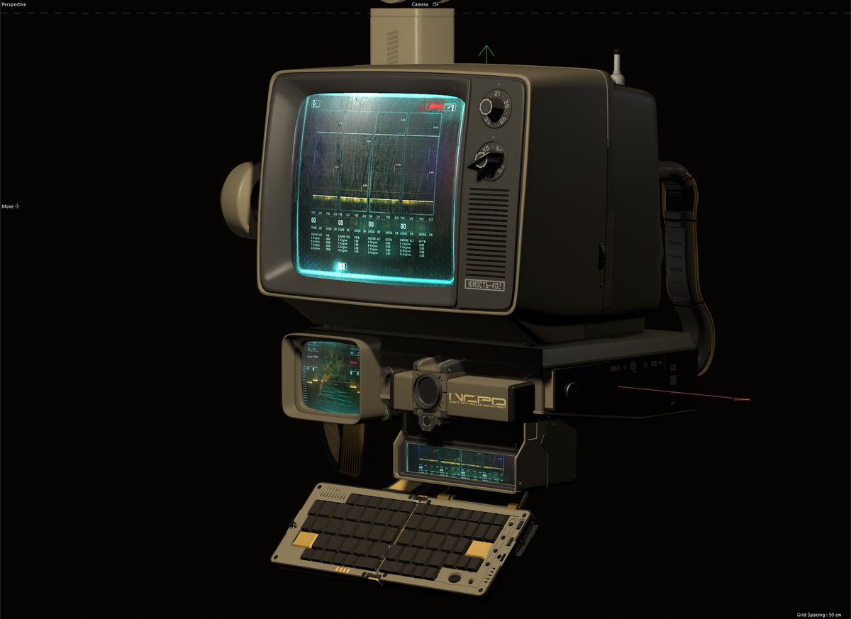 bashed some older models together to create this bladerunnerish access terminal for a future project.
screen graphics by territory studio

#retrogames #RetroComputing #casettefuturism #spaceage #3dmodeling #gameconsole #fictionalprops #wip #cyberpunk #lofi #bladerunner