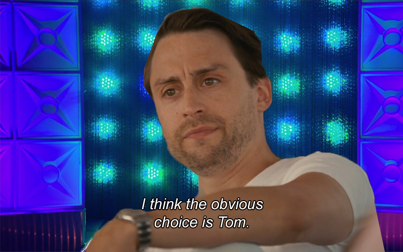 chasingbodies's tweet photo. succession season 2 finale except logan is rupaul asking the queens who they think should sashay away https://t.co/V879VhNUhu