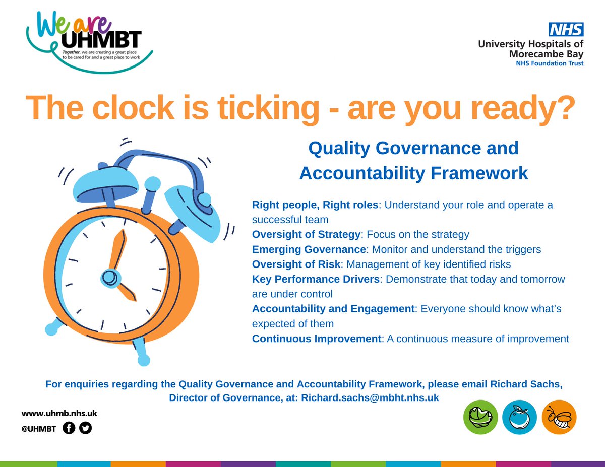 A new Quality Governance &amp; Accountability Framework has been launched in UHMBT. It sets out our approach to ensuring that roles &amp; responsibilities are clear and that there are governance systems and accountability to support the delivery of high-quality, sustainable services.