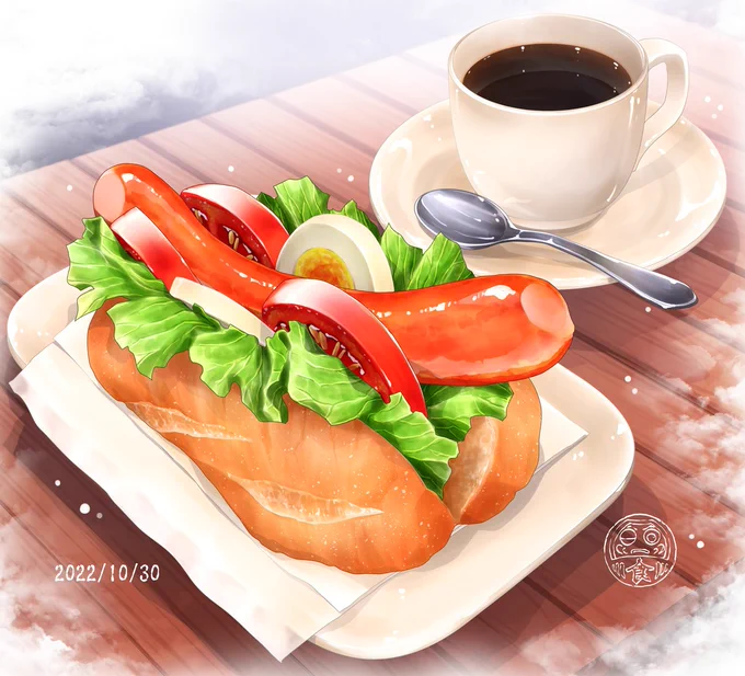 371 モーニング ホットドッグ #イラスト #illustration 