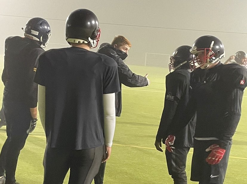 Will_Nicho's tweet photo. Watching on nervously as my risky play call wins a scrimmage and having training so badly affected by fog or risk of lightning we either can’t see the pitch or are forced inside. Been quite the two weeks preparing for our first game of the season vs DMU. Let’s go crusaders 🔴⚫️🟡 https://t.co/u0MKk7SM2H