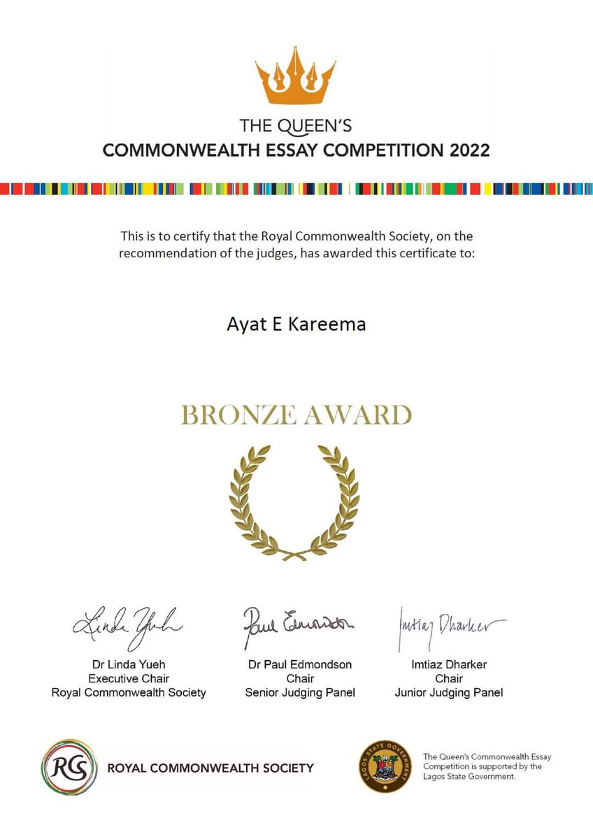 Our little princess has won Bronze Award in The Queen's Commonwealth Essay Competition 2022!! Alhamdulillah!!
#QCEC2022