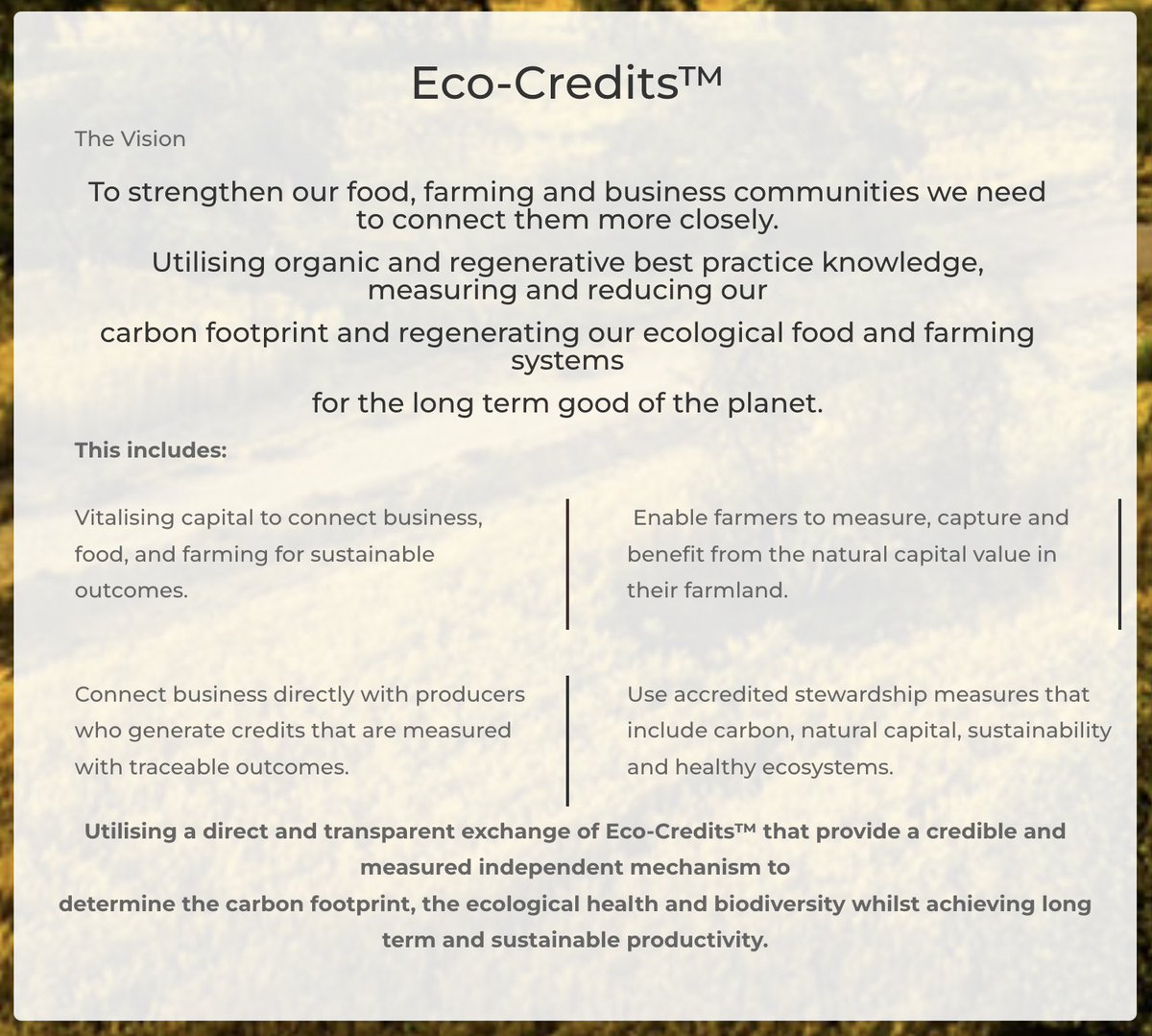 Veteran organic farmers in Australia have come up with an alternative solution to the global fraud of carbon trading and carbon credits, and corporate greenwashing. Learn more ➡️ organicinvestmentcooperative.com.au/eco-credit *Photo via @ORICoopOZ*