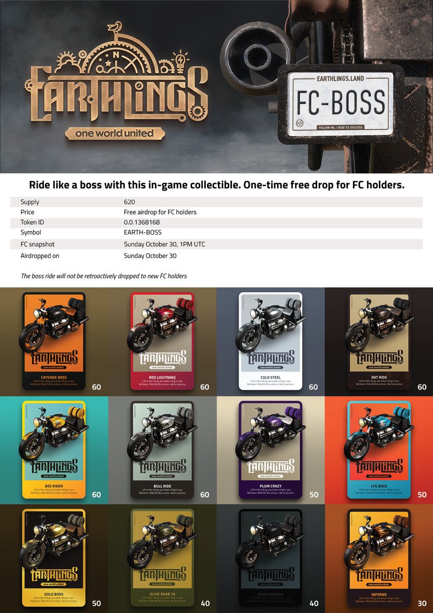 earthlingsland's tweet image. The Boss Rides just raced to all wallets! Want to know all the facts? Check this NFT fact sheet. 

Which Boss Ride did you get? Please share and let everyone know!

#Earthlingsland #BossRide #Hedera #airdrop #NFT #Metaverse #HBAR