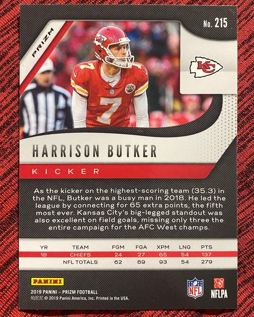 Harrison Butker - Prizm 2019 Red Ice 
@buttkicker7 @Chiefs @Chiefs_Esp @chiefsde @chiefscardspain @CanalCards @JohanssonSueko @Vation97 @asocards  @NFL @PaniniAmerica  
#harrisonbutker #chiefskingdom #nfl #photooftheday #hobby #collection