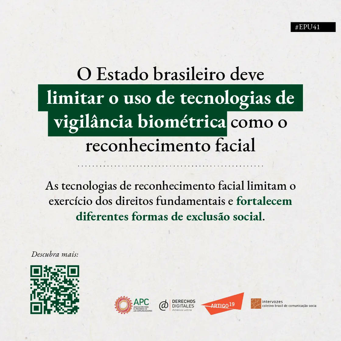 #EPU41 #BRASIL As tecnologias de reconhecimento facial limitam o exercício dos direitos fundamentais e fortalecem diferentes formas de exclusão social. Veja: derechosdigitales.org/epu/