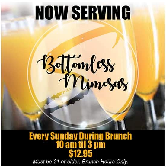 Satchmosgrill's tweet photo. Join us for our Sunday Brunch!

Today's special is Breakfast Sliders - made with our house made sausage, egg, and American cheese on a biscuit with your choice of potatoes O'brien or a fruit cup.

Take advantage of our Bottomless Mimosa Special from 10-3pm! https://t.co/8pHmZqW3Tb