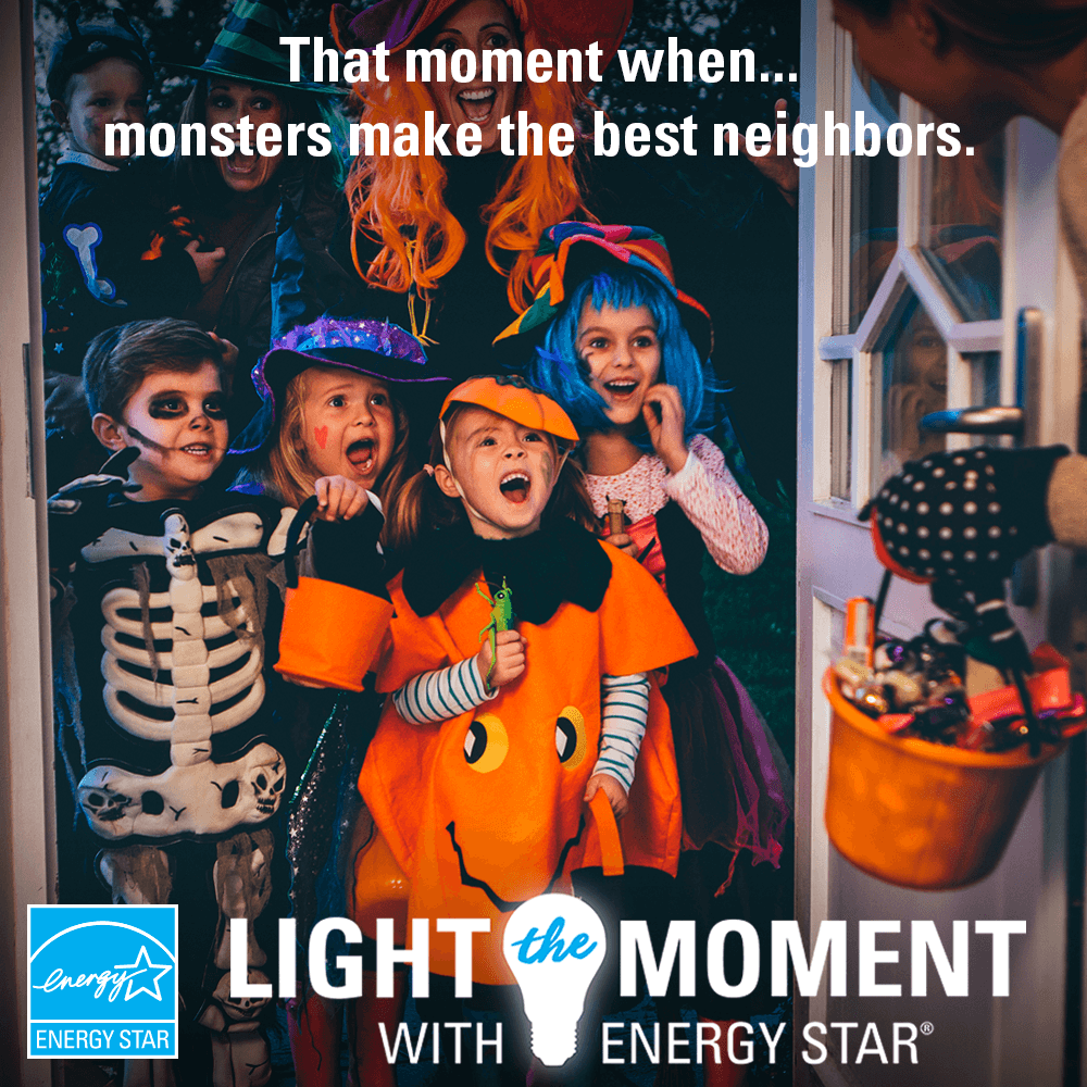 ENERGYSTAR's tweet photo. No need for tricks! Treat yourself to energy savings this Halloween with ENERGY STAR certified LED lighting. Bulbs that earn the ENERGY STAR use up to 90% less energy so you can have tricks & treats for years to come. https://t.co/PVgsNiU6OA #LightTheMoment https://t.co/WQETkCVnE5