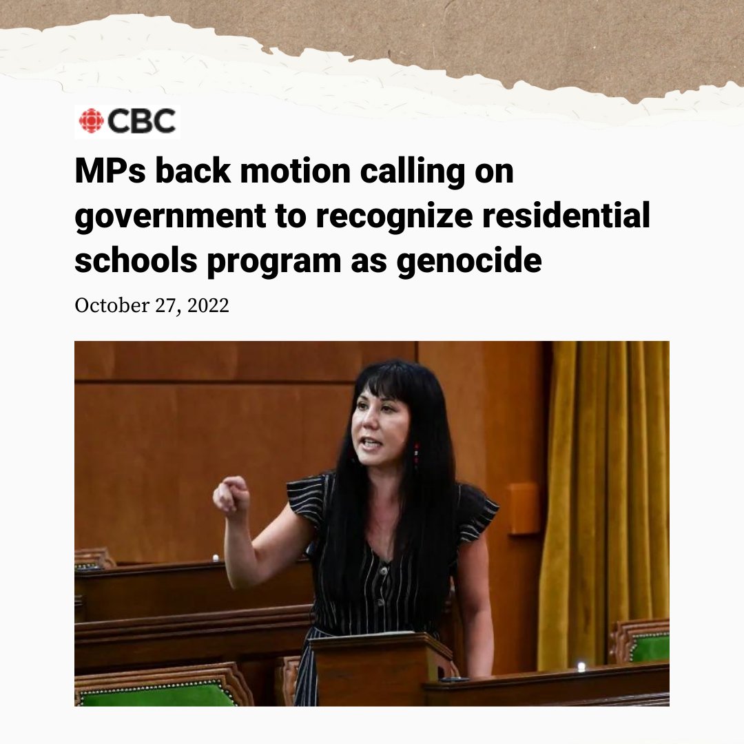 What happened in Canada's Residential Schools was a genocide. Now, one year after it was voted down — @LeahGazan's motion calling on the government to recognize this genocide was passed by unanimous consent in Parliament. ✊