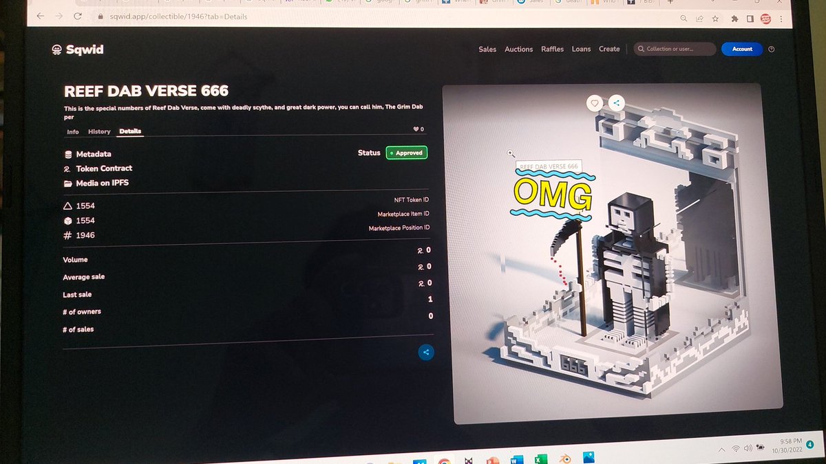 joichiro69's tweet image. Reef Dab verse number 666 !!!
SOLD !!!! For 4500 of $reef

Thanks to the collector😇
This is the ultimate rare character, and  special, released on Halloween day 😇

@NFTindonesia_ @sqwid_app @Reef_Chain @boidushya
@DenL
#sqwidApp #Buildthereef #NFT