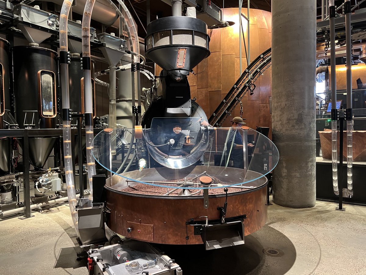 BecStraker's tweet photo. On PTO this week but found the coolest Starbucks ever. Very therapeutic watching the machines get the beans ready ☕️ https://t.co/KnmJ1Q1nka