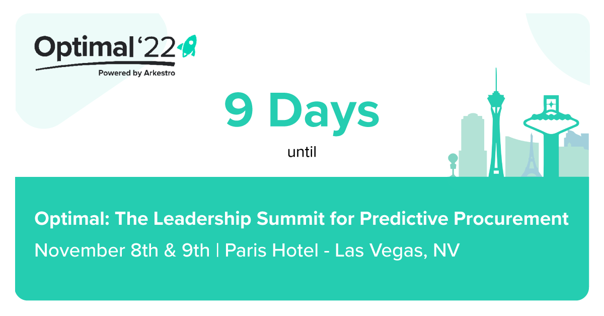 Arkestro's tweet photo. It’s the final countdown to #Optimal22! 🚀

In just 9 days, the Leadership Summit for Predictive Procurement is kicking off in Las Vegas. 

There’s still time to save your seat! Register now: https://t.co/zOykWnhPj4

#procurement #predictiveprocurement #digitaltransformation https://t.co/h039hZkUUF