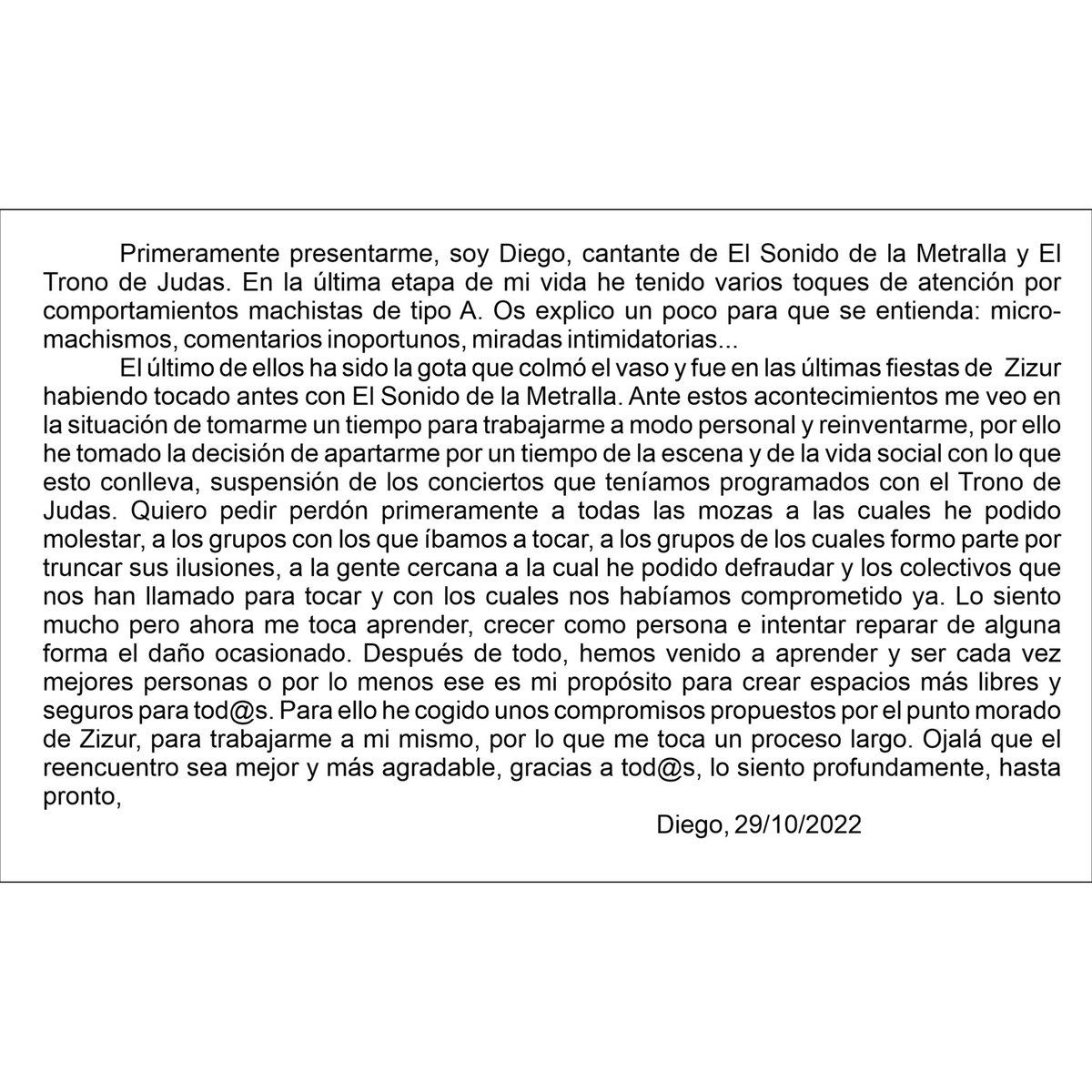 Azkenean El Trono De Judas taldeak ez du festibalean joko. Hemen arrazoia 
——————————————————
Finalmente El Trono De Judas no tocará en el festival. Aquí la explicación