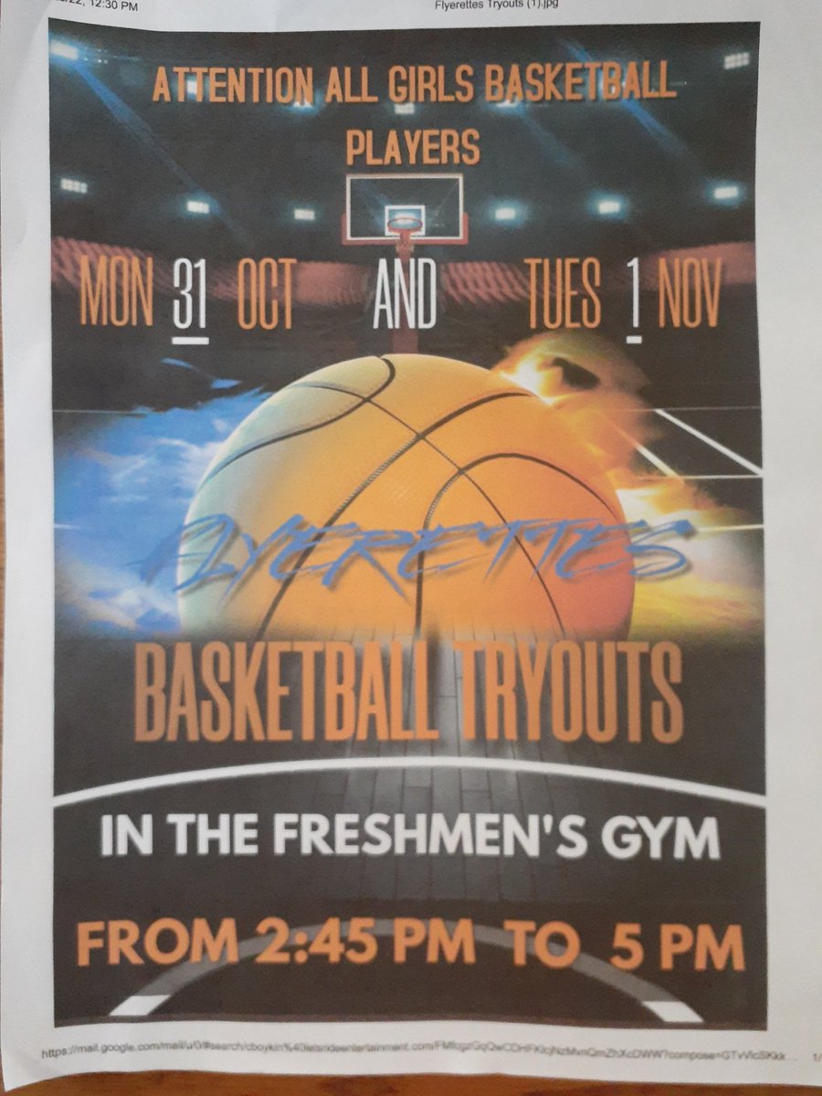 First day for the Lady Flyers basketball tryout tomorrow