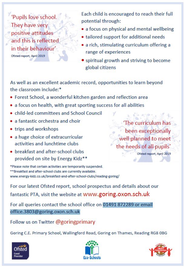 Thinking about your child's primary school place for next year? We are conducting tours of the school and would be pleased to hear from prospective parents.
We also have spaces in all other year groups should you be considering a transfer.