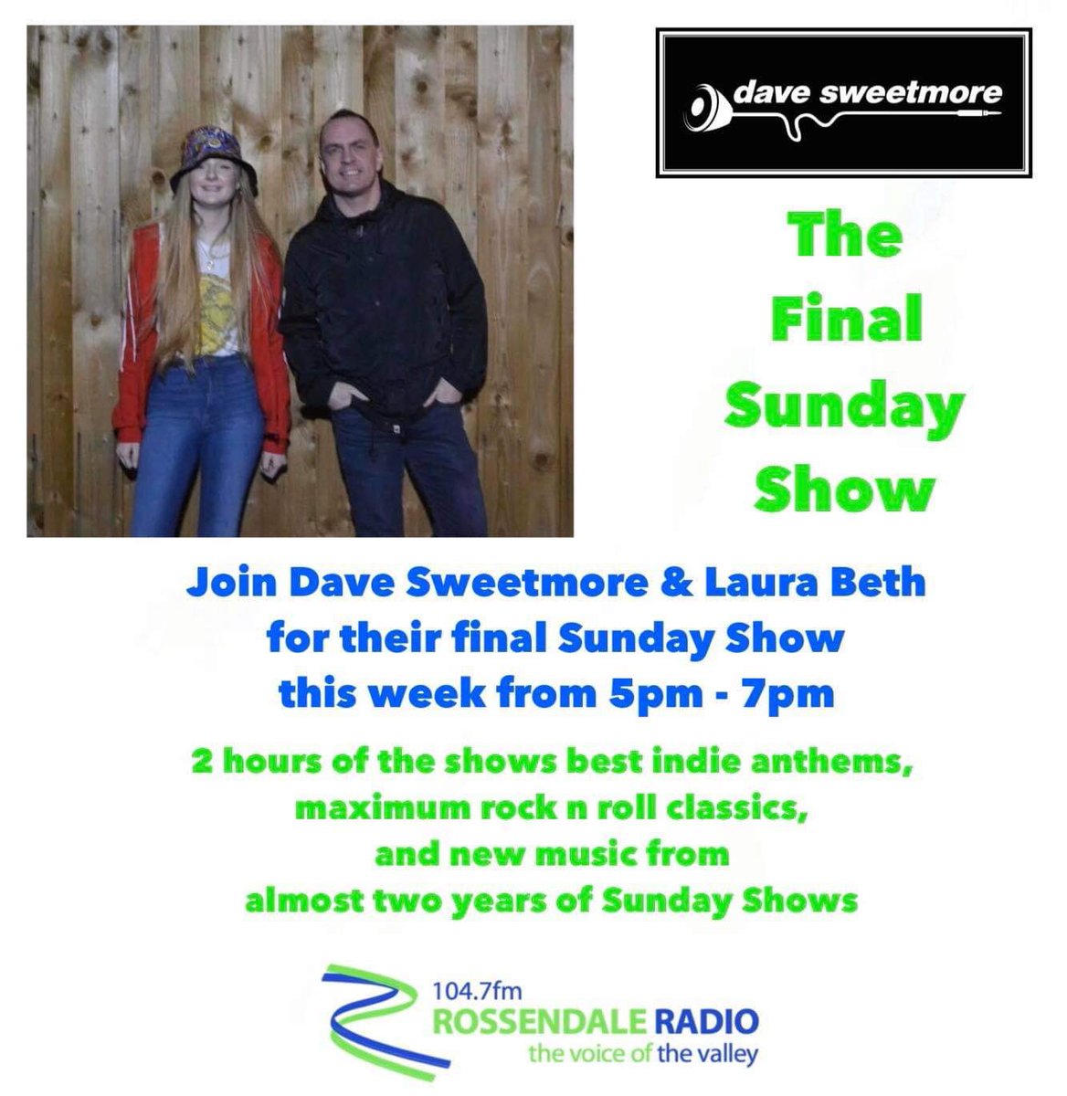Today from 5pm, the final @davesweetmore Sunday show, with Dave and @LauraBethReal ↘️