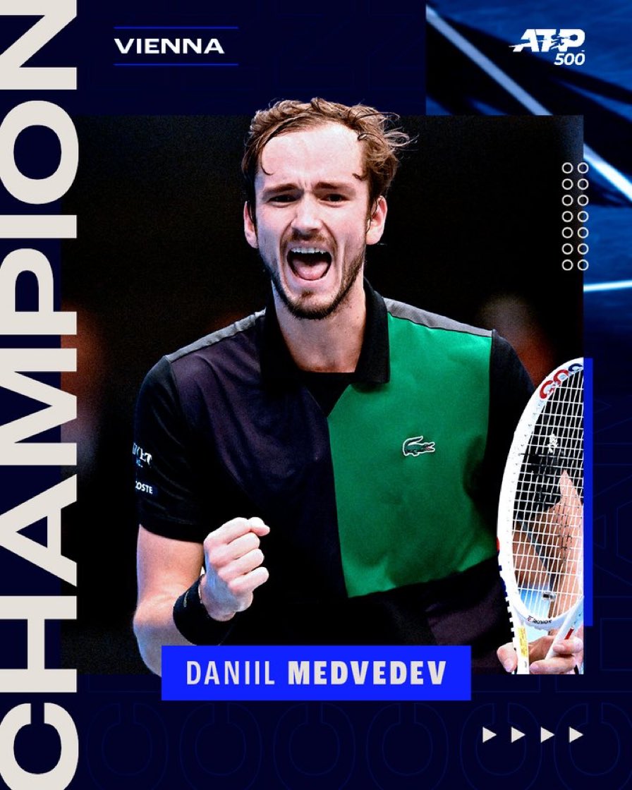 1️⃣5️⃣ veces campeón 🏆 #ATPTour @DaniilMedwed se corona en Viena, después de remontar a Shapovalov por 4-6, 6-3, 6-2. 🎥 @TennisTV | @ErsteBankOpen