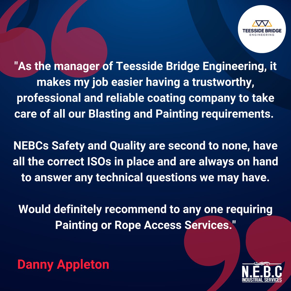 Always good to receive feedback on our work! 💫

It was great working with Teesside Bridge Engineering to provide blasting and painting services.

#blasting #blastingservices #industrialblasting #painting #paintingservices #industrialpainting #safety #qualitycontrol #ropeaccess