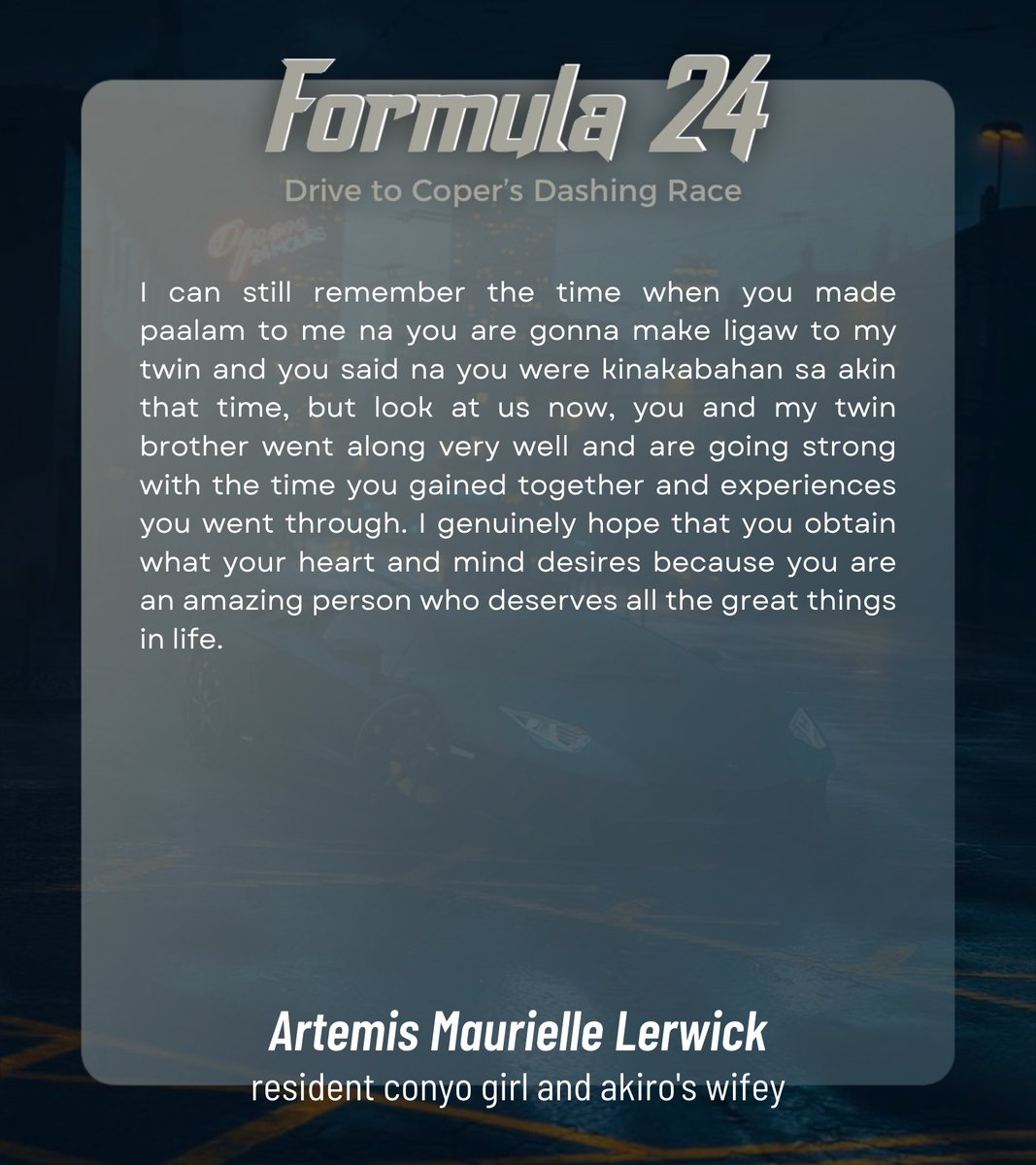 Formula 24: Drive to Coper's Dashing Race tweet media