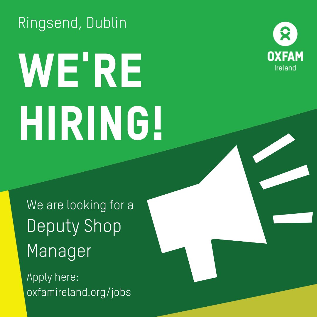 We're looking for a Deputy Shop Manager to join our busy charity shop in Ringsend This is an excellent opportunity to be creative and use your initiative in a supportive environment with on-the-job training. Apply: oxfamireland.org/jobs #nowhiring #job #vacancy