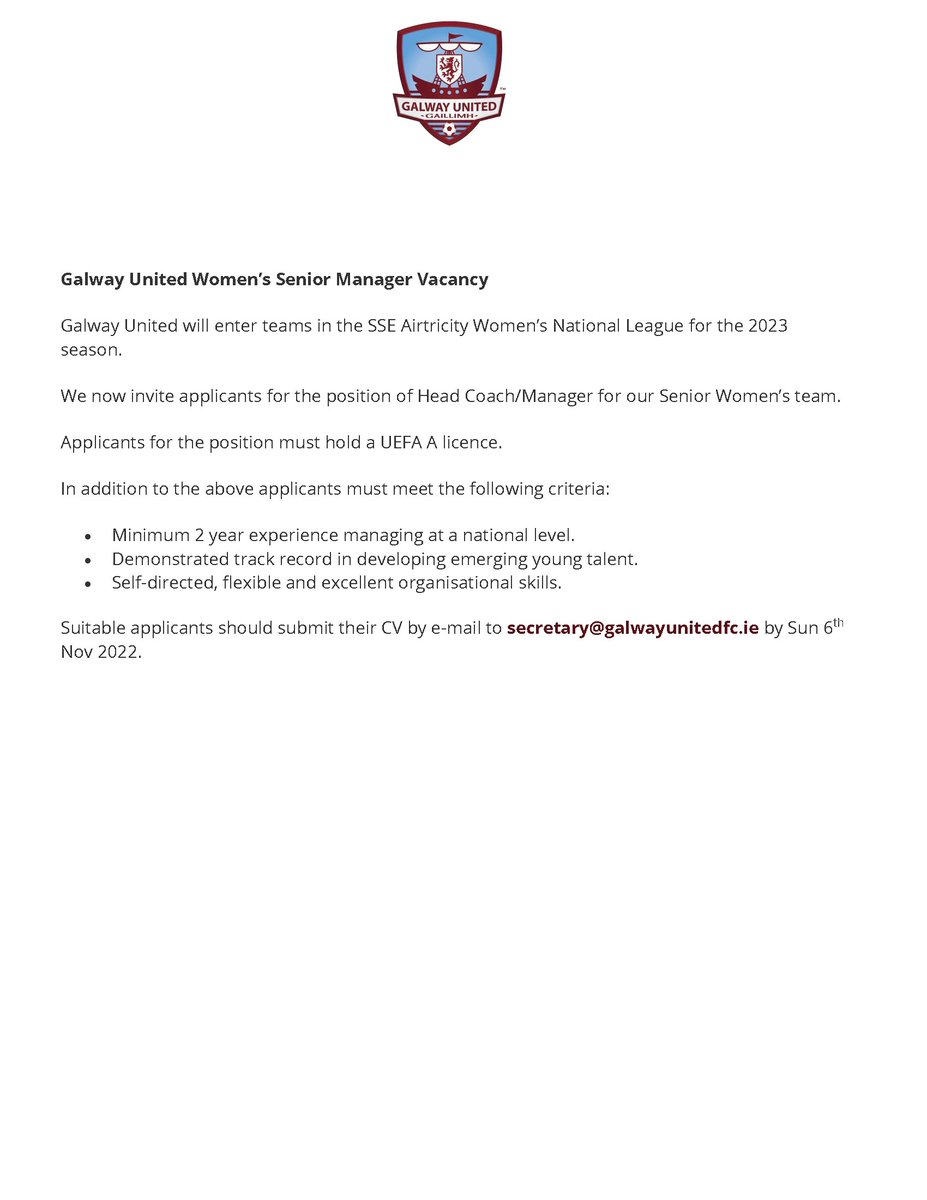 coaching vacancies Ireland/N.ireland tweet media