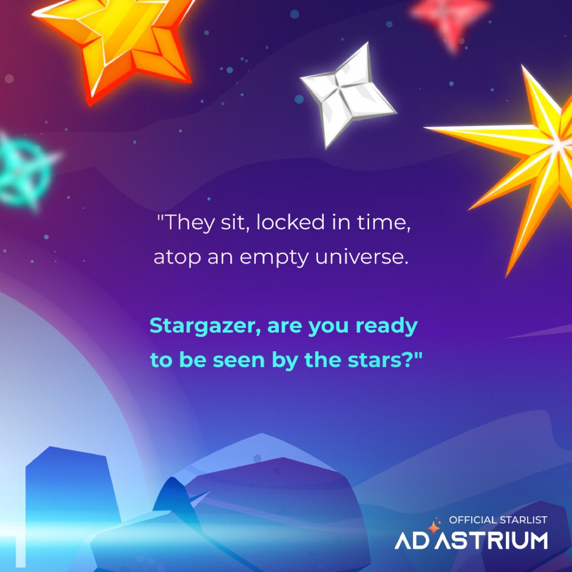 AdAstriumCNFT's tweet photo. Keep an eye on your DMs, Stargazers✨
#AdAstrium #CNFT #Cardano #WL #Whitelist #Starlist #Stars #StarRegistry https://t.co/IA9fSqywsf