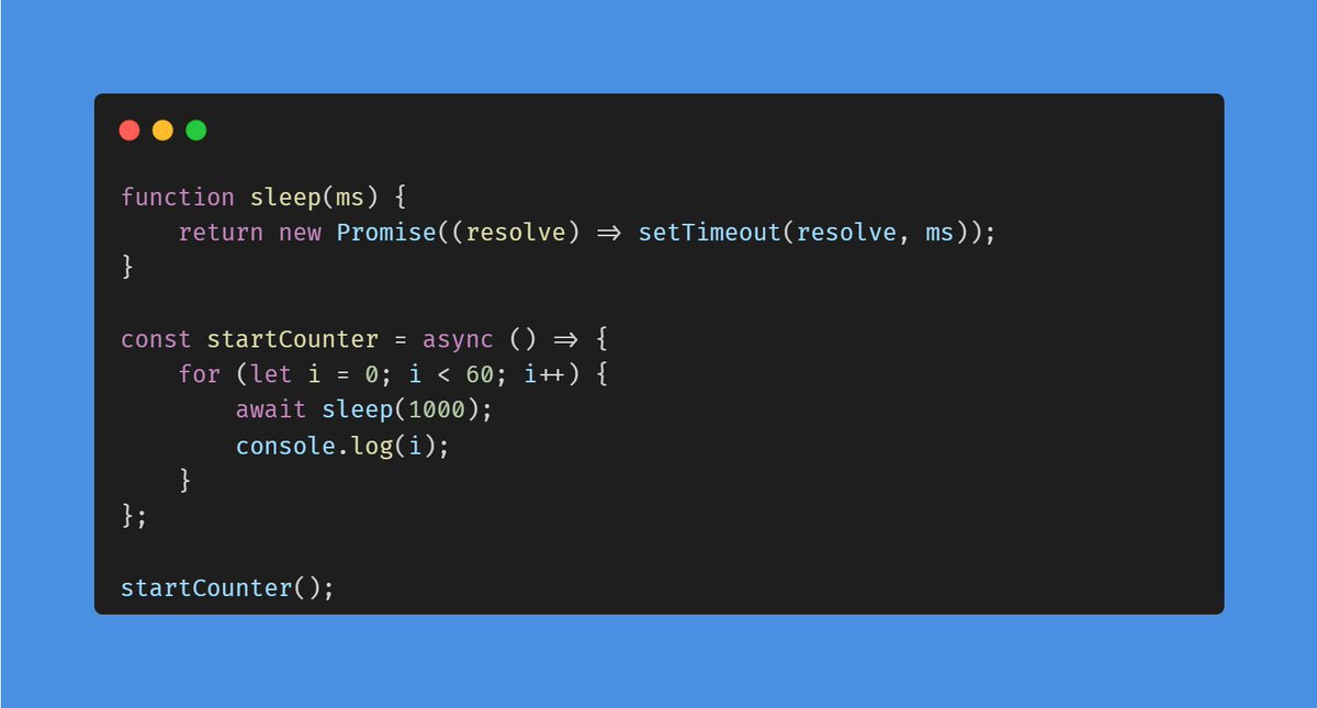 mahmoud_mkd's tweet image. JavaScript Tip 💡
Do you know how to wait X milliseconds before executing the next line in JavaScript?
➡️ Use the async/await function
#javascriptlovers #javascriptbasics #javascriptframework #javascripttutorial #javascripts #javascriptdeveloper #codingisfun #programmerlife