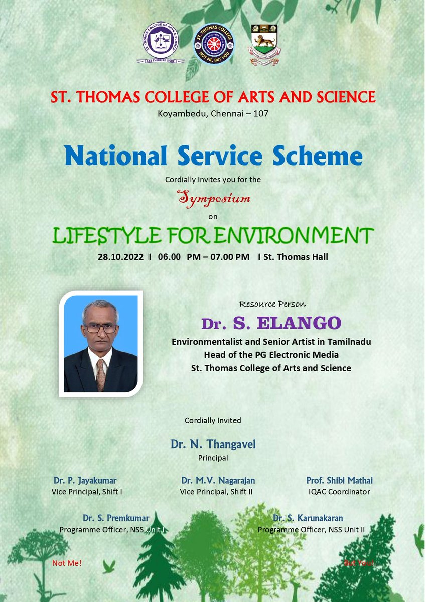 Nss_Stcas107_Ch's tweet photo. St. Thomas College of Arts and Science NSS Conducted the symposium on Lifestyle for Environment, 28th October 2022

120 students are participated

@_NSSIndia @NSSChennai @NssUnom https://t.co/cuYk9FQG0G