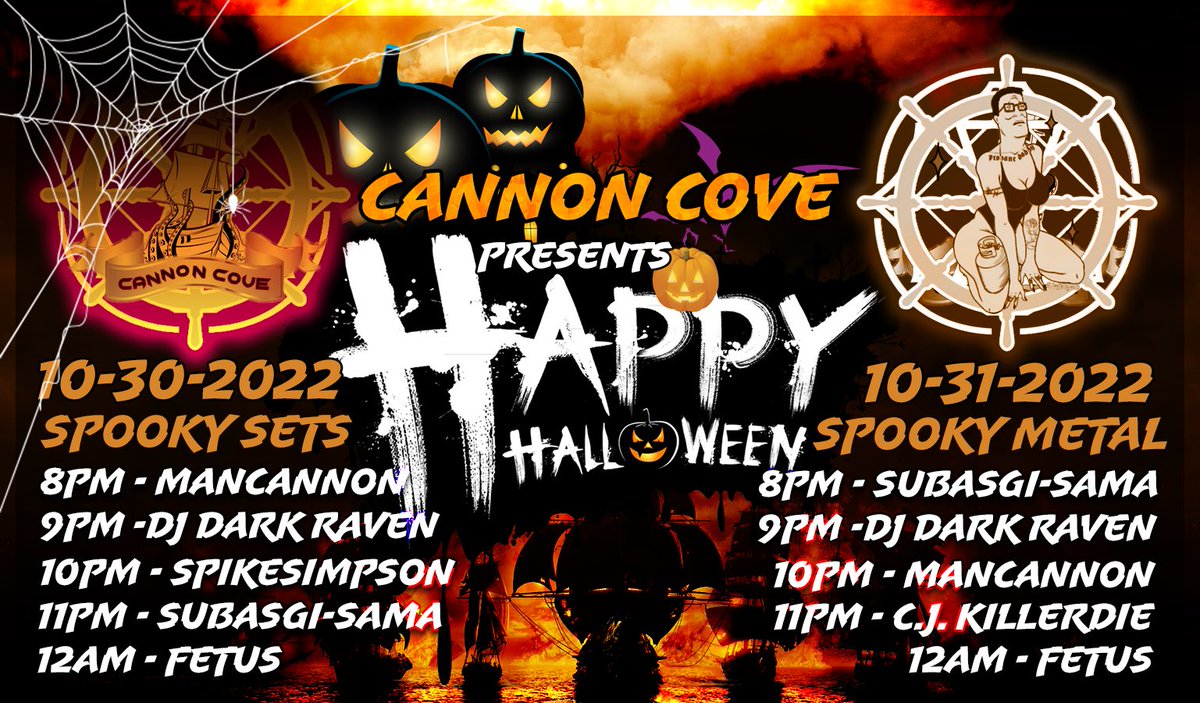mancannon2010's tweet photo. Halloween falls on interesting days this year, folks! Cannon Cove is taking full advantage and is going full spooky mode! Night 1 is a spooky Sinful Sunday in #VRChat! 

@SubashiSama @djfetusgrinder 

Adults 18+ can join the discord at:
https://t.co/DcQ1D0TX19 https://t.co/4ucSSNBSmE