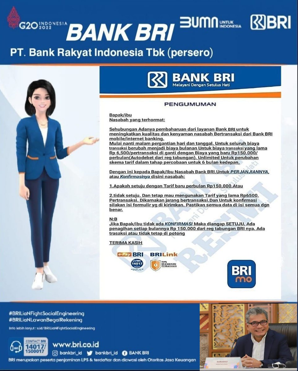 Apakah ini informasi tdk benar alias penipuan min?mohon informasinya <a href="/BANKBRI_ID/">BANK BRI</a> <a href="/kontakBRI/">Contact BRI</a>