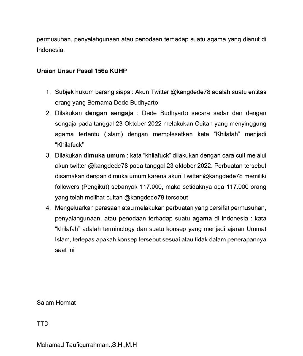 Ini opini hukum terkait dugaan penistaan agama yg di lakukan Komisaris Independen PT. PELNI <a href="/kangdede78/">Dede Budhyarto</a> 

Bagi teman2 media jika ada pertanyaan silahkan hubungi kuasa hukum sy @thaufiqurrahman

Sebarkan agar bisa difahami, mohon atensinya pak <a href="/erickthohir/">Erick Thohir</a>
@KemenBUMN