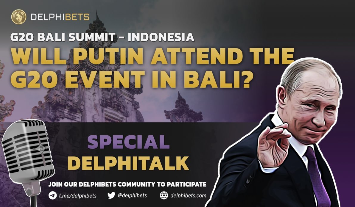🔮#24: PUTIN AND THE G20

Will Vladimir Putin attend the G20 Summit in Bali?

How to place a #prediction:
▶️ Join t.me/delphibets &amp; meet the requirements (latest pinned message)

$DPH $XRD #G20Indonesia #G20Indonesia2022 #G20BaliSummit #crypto #cryptobets #delphibets