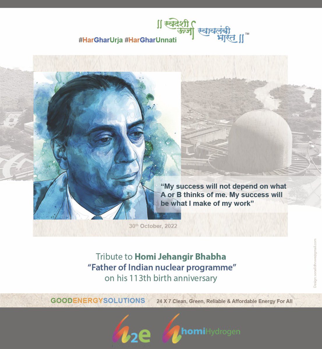 h2eSid's tweet image. The first Indian in Independent 🇮🇳 who envisioned *EnergyIndependence* 

Dr. Bhabha, Thank you for being the inspiration behind the idea of @homi_Hydrogen  Taking your vision forward we promise to build India as a Energy Powerhouse. 

#ClimateResponsibility #EnergySecurity
