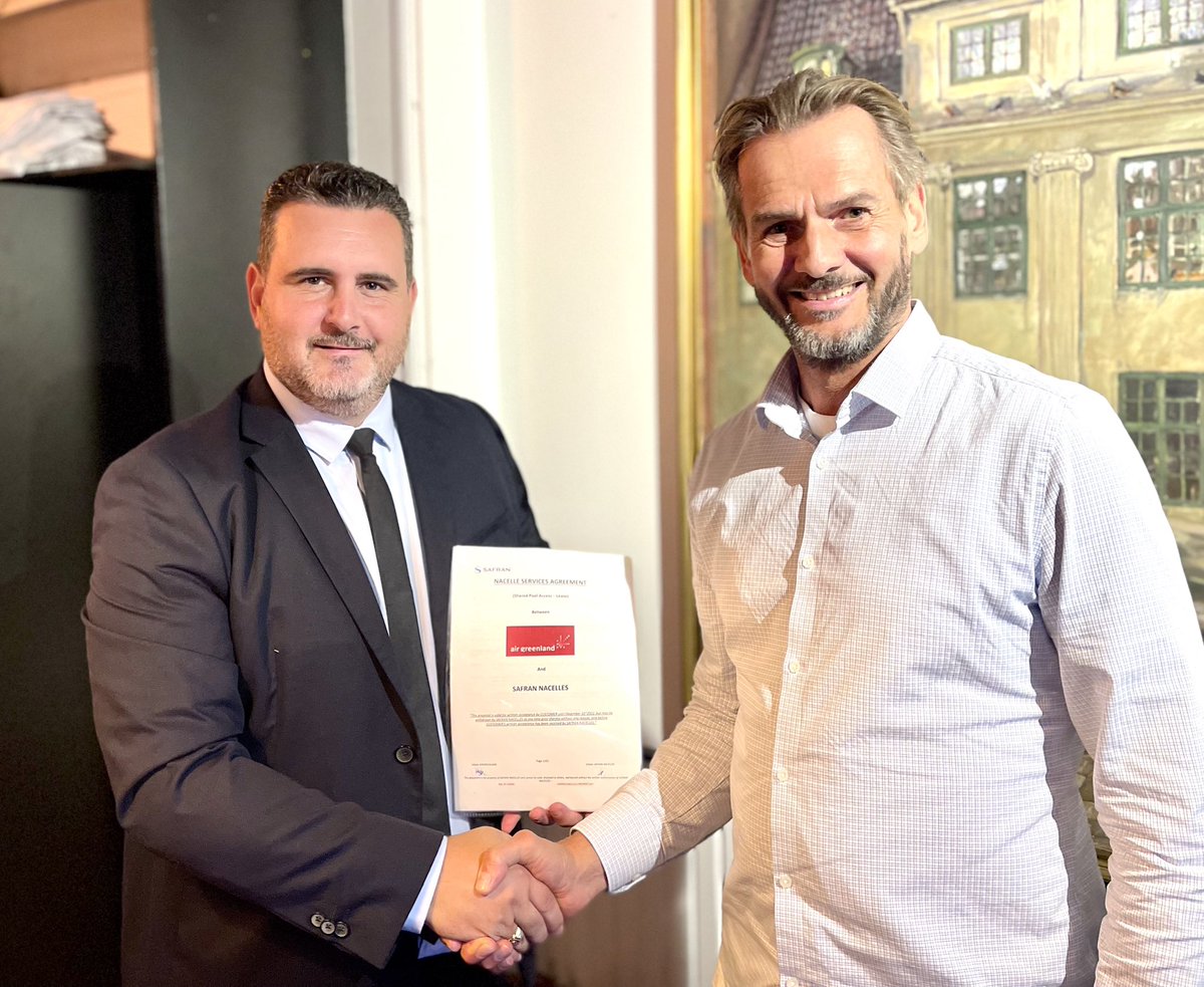 JamesPires4's tweet photo. @SafranNacelles signs a NacelleLife™️ service contract with @AirGreenlandSAS for its Airbus #A330neo nacelle fleet. https://t.co/sNTyHfX2e8
